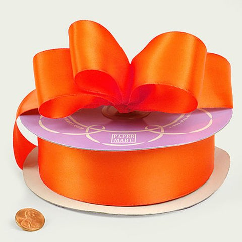 Solid Color Premium Fabric Satin Ribbon, Double Faced, Orange (1 1/2" X 50 Yds)