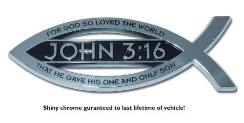 Christian Fish Chrome Auto Emblem (John 3:16 w/ Scripture)