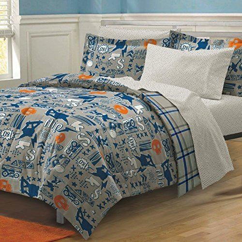 My Room X-Factor Skateboard Bedding Teen Boys Comforter Set, Gray, Full