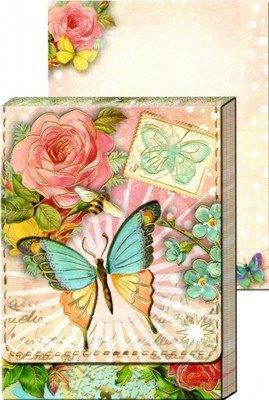 Die-Cut Window Pocket Note Pads, Antique Pastel Butterfly