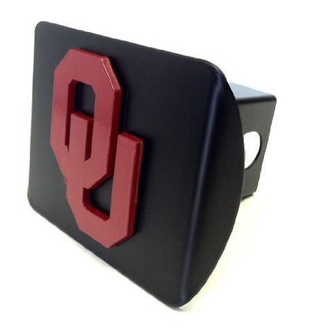 University of Oklahoma Sooners "Black with "Red OU" Emblem" Metal Trailer Hitch Cover Fits 2 Inch Auto Car Truck Receiver with NCAA College Sports Logo