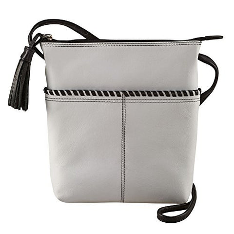 Whipstitch Crossbody Bag with Adjustable Shoulder Strap, White/Black