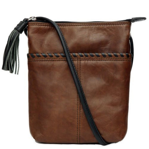 Whipstitch Crossbody Bag with Adjustable Shoulder Strap, Toffee/Black