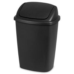 7.5 Gal. Swingtop Wastebasket, Black Lid & Base, 14 5/8" L X 11 3/8" W X 21 5/8" H