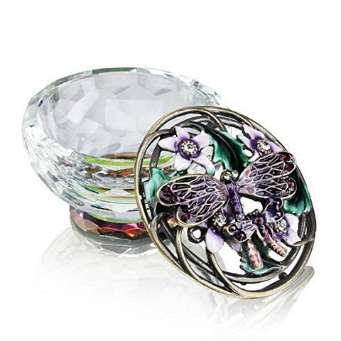 Purple Dragonfly Jewelry Box with Crystal Base (2" Height)
