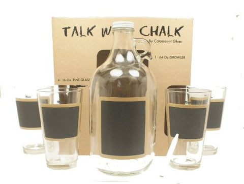64 oz Clear Growler Chalkboard Black Ink Blot + 4 Pints