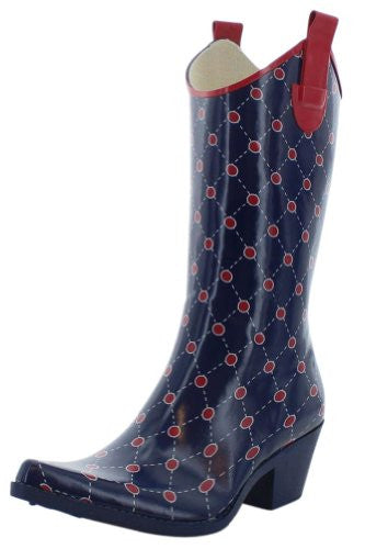 Stadium Stomper Women's Rain Boots - Navy & Red (Size 9)