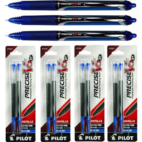 3 Precise V5 RT Pen, Extra Fine Tip, Blue and 4 of 2 Pack RT Ball Pen Refills, Extra Fine, Blue