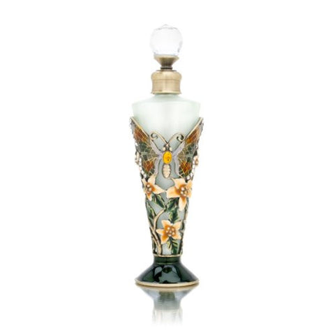 Welforth Fine Pewter, MULTI COLOR BUTTERFLY W/AMBER FLOWERS PERFUME BOTTLE