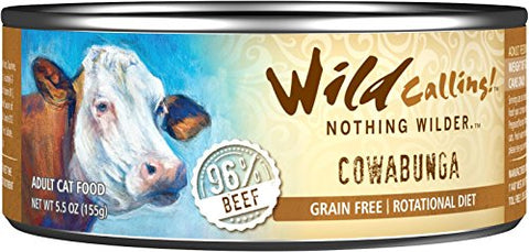 Wild Calling! Cowabunga Beef, Natural Flavor, Wet Canned Cat Pet Food - A Grain and Gluten-Free Fancy Feast for Your Cat - 24 x 5.5 ounce