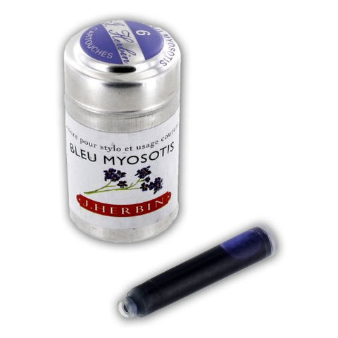 J. Herbin La Perle des Encres Fountain Pen Ink Blue Myosotis 1 tin of 6 cartridges