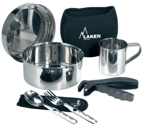 Stainless Steel Mess Kit with Cover, Cup and Cutlery 6.7in