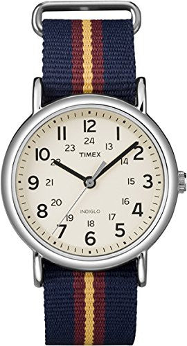 Unisex Weekender Blue/Maroon/Gold Stripe Slip Thru Band Watch