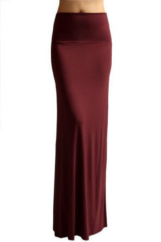 Azules Women's Rayon Span Maxi Skirt (Burgundy / Large)