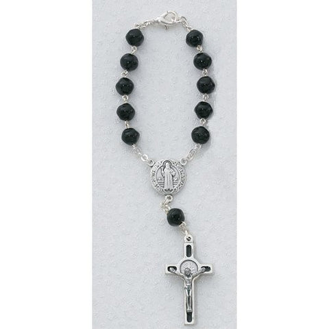 Black St Benedict Auto Rosary with All Silver OX Crucifix & Center