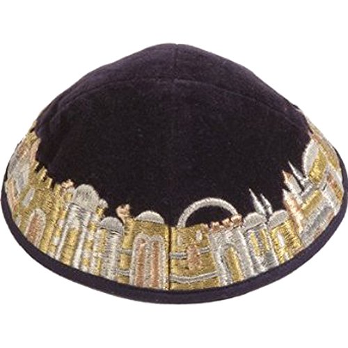 Kippah - Velvet and Embroidered - Jerusalem Gold