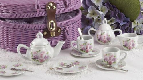 Large Pr’l Tea Set in Basket, Rose