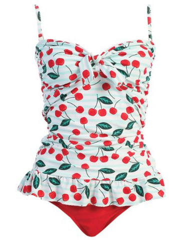 Marina West 2 Piece Bandeau Tankini Swimsuit Set (Cherry / Medium)