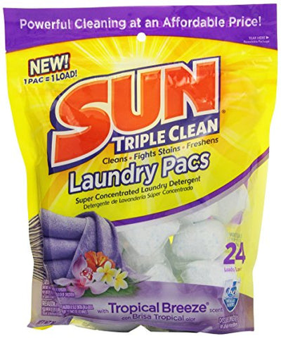 Sun Laundry Pacs 3x Tropical Breeze 24 Loads - 24ct