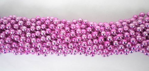 33 inch - 7 mm Round Metallic Pink Mardi Gras Beads - 6 Dozen (72 necklaces)