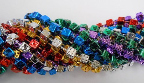 33 inch - 7 mm Dice Metallic 6 Color Mardi Gras Beads - 6 Dozen (72 necklaces)