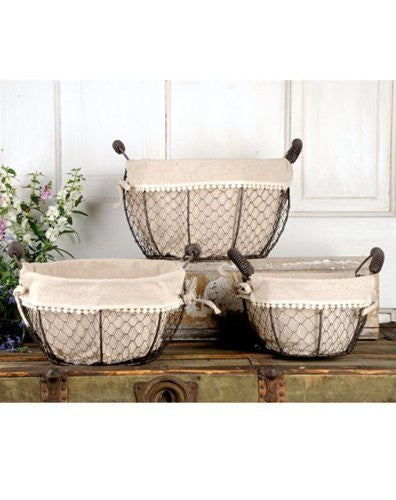 BMW Set of 3 Round Baskets w/Fabric/Handles