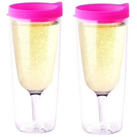 Vino2Go Wine Tumbler 14 oz, Pink Lid, Pack of 2