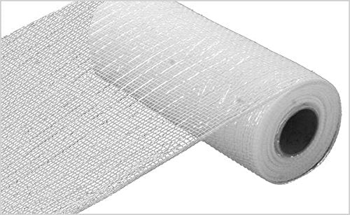 10"X10yd Metallic Mesh -  White W/White Foil