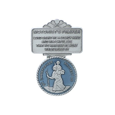 St. Christopher Lead Free Pewter Visor Clip with Blue Enamel
