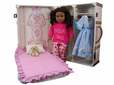 Doll Storage Trunk & Bed - Pink, Furniture Fits 18" Girl Dolls