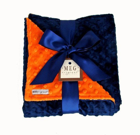 Navy Blue & Orange Minky Dot Blanket
