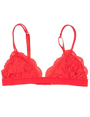 Anemone Women's Full Lace Semi Sheer Bralette Thin Band,Small/Medium,Poppy
