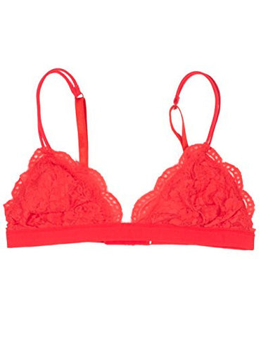 Anemone Women's Full Lace Semi Sheer Bralette Thin Band,Small/Medium,Poppy