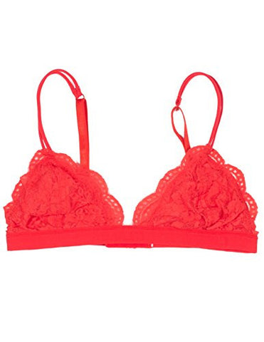 Anemone Women's Full Lace Semi Sheer Bralette Thin Band,Medium/Large,Poppy