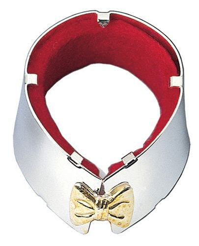 Tuxedo Wine Bottle Drip Collar, Silver Plated (With Gold Bow)