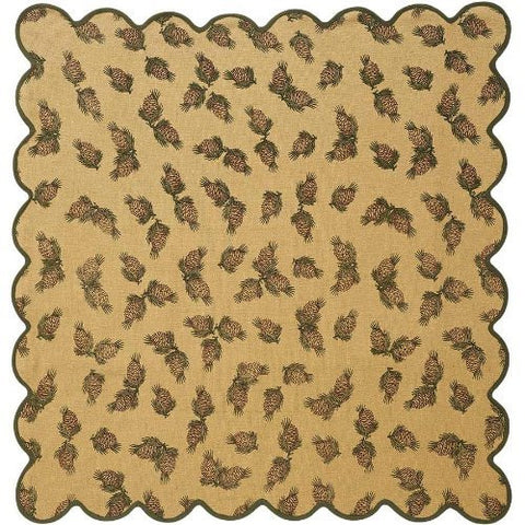 Pine Cone Table Topper Printed Burlap Scalloped 40x40"
