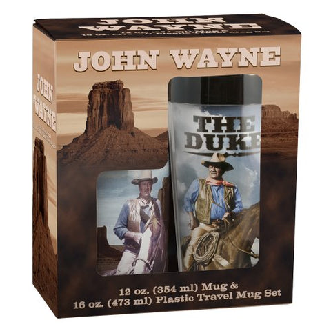 John Wayne 12 oz. Ceramic Mug & 16 oz. Plastic Travel Mug Set, 6.75" x 3.75" x 7.5"