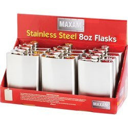 Maxam® 12pc 8oz Stainless Steel Flasks in Countertop Display
