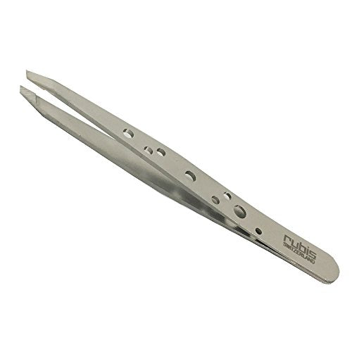 Rubis Swiss Tweeze Slanted Tip Tweezer - 3-3/4", Stainless Steel