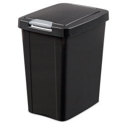 7.5 Gal. Touchtop Wastebasket, Black W/titanium Latch, 14 1/2" L X 11 1/4" W X 17 3/4" H
