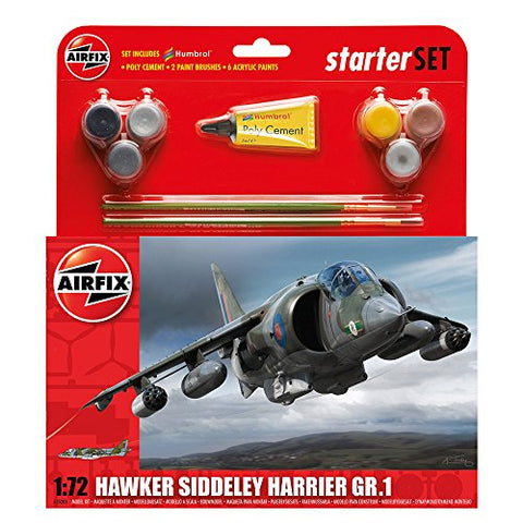Airfix- Medium Starter Set - Hawker Harrier GR1 1:72, L193xW107mm