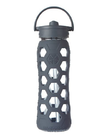 22 oz Glass Bottle with Straw Cap, Carbon (Hex Sleeve)