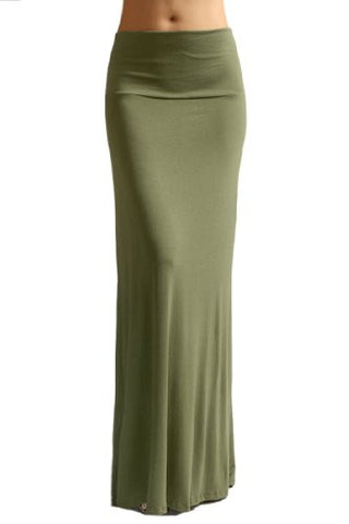 Azules Women'S Rayon Span Maxi Skirt - Solid (Olive / Large)