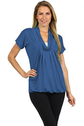 Slouchy Pleated Cowl Neck Maternity Top - Blue, Small