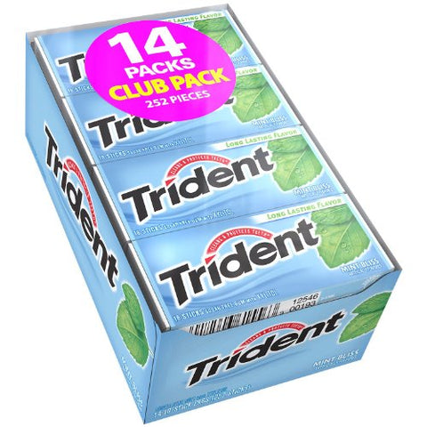 Trident Mint Bliss Sugar Free Gum 14 Packs of 18 Sticks