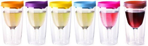 Vino2Go Wine Tumbler 10 oz, Multicolor Lid, Pack of 6