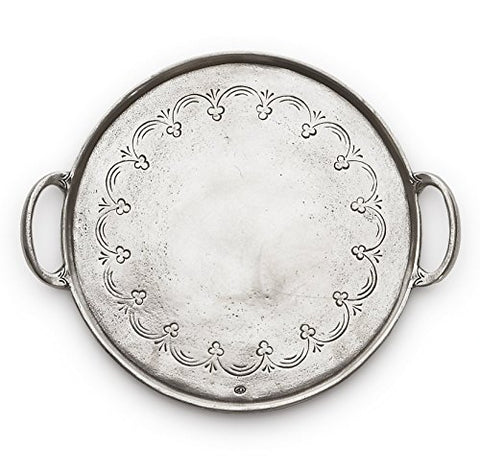 Vintage Pewter Round Tray with Handle