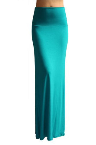 Azules Women's Rayon Span Maxi Skirt (Teal / Small)