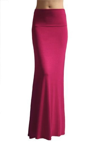 Azules Women'S Rayon Span Maxi Skirt - Solid (Dark Fuchsia / X-Large)