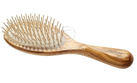 Olive Wood Hair Brush with White Rubber Cushion and Anti-Static Olive Wooden Pins